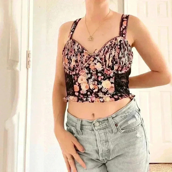 For Love & Lemons NWT Gardenia Long Line Bustier Crop Top Lovely LACE size Large - Picture 7 of 16